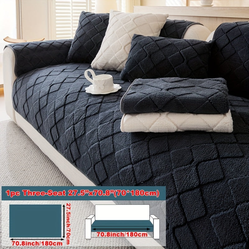 1pc Faux Rabbit Long Plush Sofa Cushion, Winter Warmth, Thickened Plush, Delicate and Soft, Pet Favorite, Non-Slip Sofa Protector - Qiange