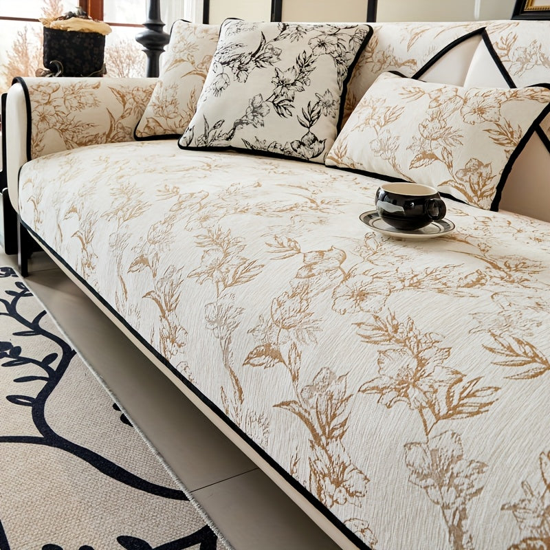 1pc of Chenille Sofa Cushion, a New High-Quality, Dust-Resistant Seat Cushion with Backrest Towel, Suitable for All Seasons, Universally Anti-Slip And Resistant to Cat Scratches, Machine Washable And Can Also Be Hand Washed