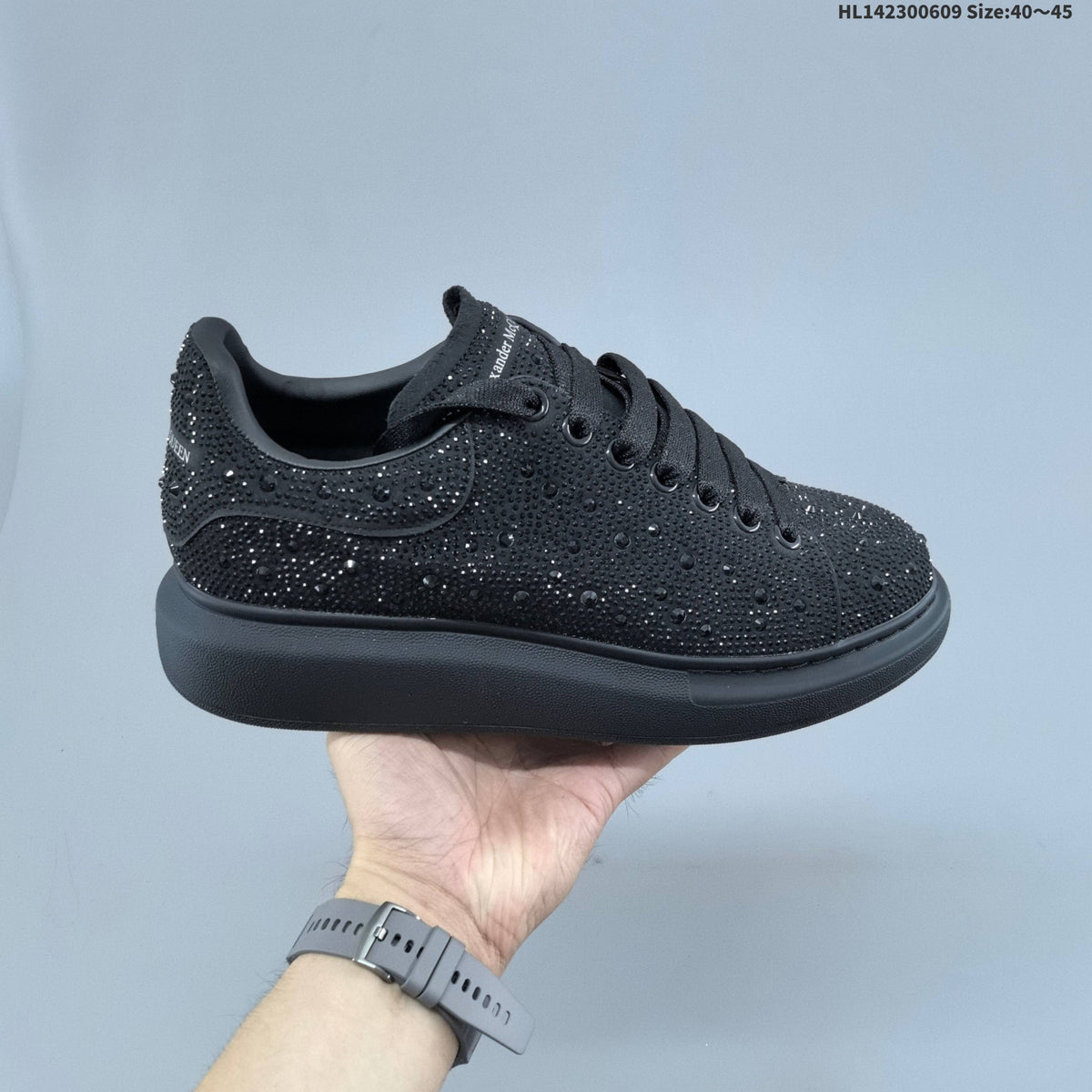 Alexander McQueen Black Crystal-Embellished Leather Sneakers
