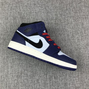 Air Jordan 1 Mid White, Black and Purple Sneakers