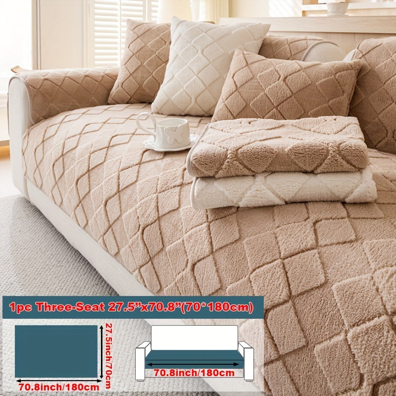 1pc Faux Rabbit Long Plush Sofa Cushion, Winter Warmth, Thickened Plush, Delicate and Soft, Pet Favorite, Non-Slip Sofa Protector - Qiange