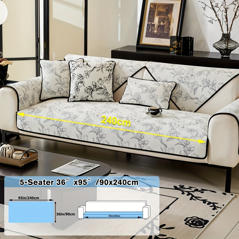 1pc of Chenille Sofa Cushion, a New High-Quality, Dust-Resistant Seat Cushion with Backrest Towel, Suitable for All Seasons, Universally Anti-Slip And Resistant to Cat Scratches, Machine Washable And Can Also Be Hand Washed