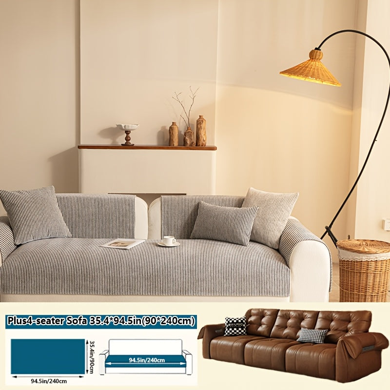 1pc Modern Striped Sofa Cushion, Non-Slip and Pet-Friendly Sofa Cushion, Suitable for 1-4 Seats, Soft and Comfortable Living Room Decor, Machine Washable Polyester, Gray, Beige, and Coffee Brown Stylish Abstract Design, Pet-Friendly Non-Slip Cover