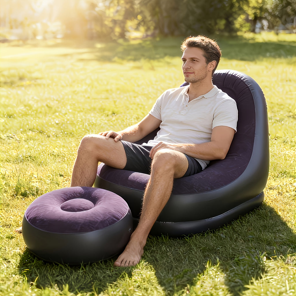 Foldable Large Inflatable Sofa with Ottoman, Indoor\u002FOutdoor Use - Easy Storage, Multi-functional, Flocked Footrest Home Lounge Chair - Portable Inflatable Sofa for Camping and Picnics, Compact and Space-Saving, Great Holiday Gift