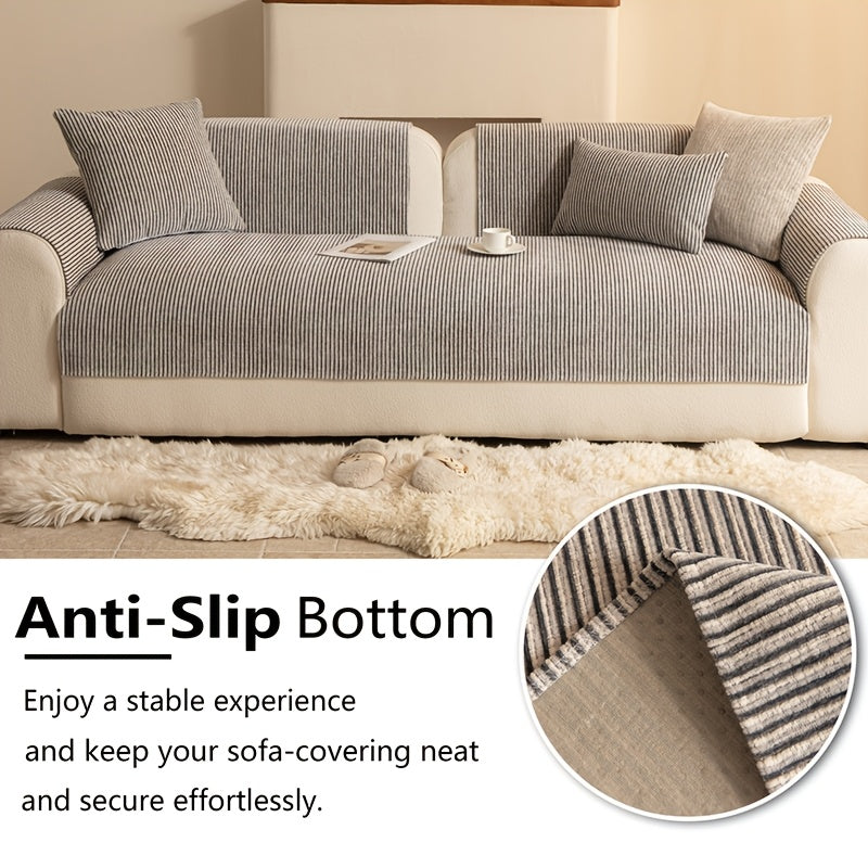 1pc Modern Striped Sofa Cushion, Non-Slip and Pet-Friendly Sofa Cushion, Suitable for 1-4 Seats, Soft and Comfortable Living Room Decor, Machine Washable Polyester, Gray, Beige, and Coffee Brown Stylish Abstract Design, Pet-Friendly Non-Slip Cover