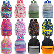17" Patterned Wholesale Backpacks In 12 Assorted Prints - Bulk Case Of 24 Bookbags