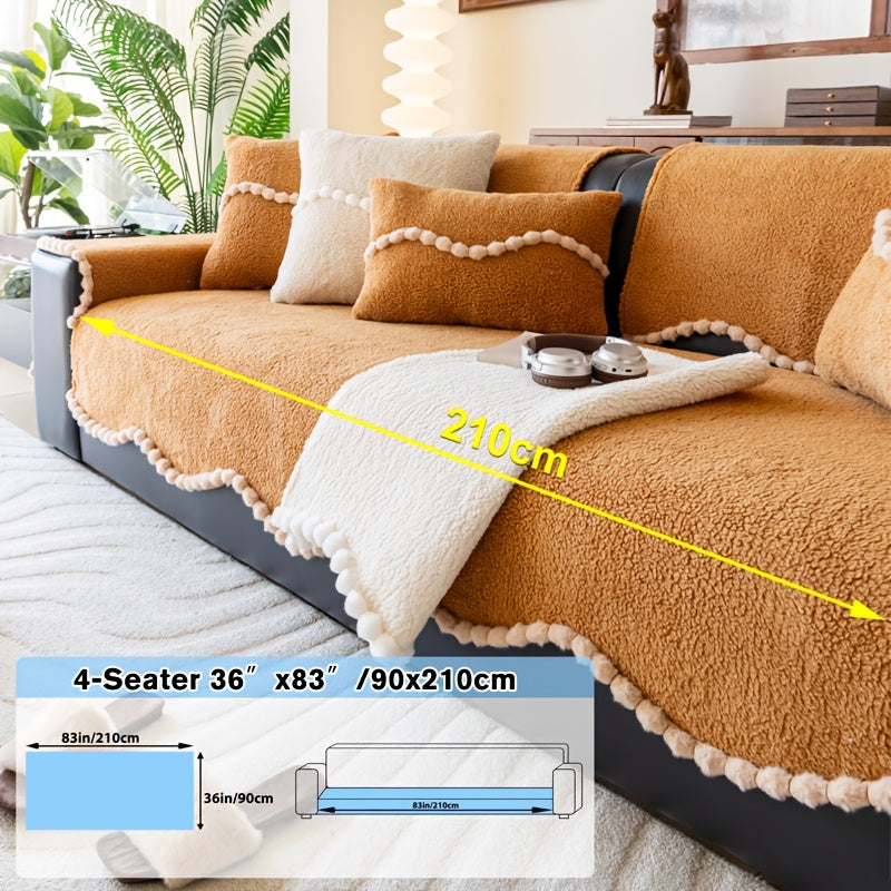 1pc of Solid Color Cushion with Ball Edge Decoration, Perfect for Adding Warmth to Your Home During Winter. This Anti-Slip, Pet-Friendly Cushion Is Suitable for All Seasons And Ideal for Use in Bedrooms, Living Rooms, And Offices