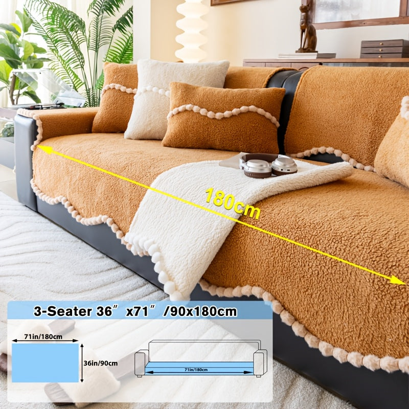 1pc of Solid Color Cushion with Ball Edge Decoration, Perfect for Adding Warmth to Your Home During Winter. This Anti-Slip, Pet-Friendly Cushion Is Suitable for All Seasons And Ideal for Use in Bedrooms, Living Rooms, And Offices