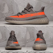 Yeezy 350 V2 Sneakers in Charcoal and Bright Orange