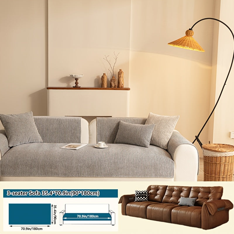 1pc Modern Striped Sofa Cushion, Non-Slip and Pet-Friendly Sofa Cushion, Suitable for 1-4 Seats, Soft and Comfortable Living Room Decor, Machine Washable Polyester, Gray, Beige, and Coffee Brown Stylish Abstract Design, Pet-Friendly Non-Slip Cover