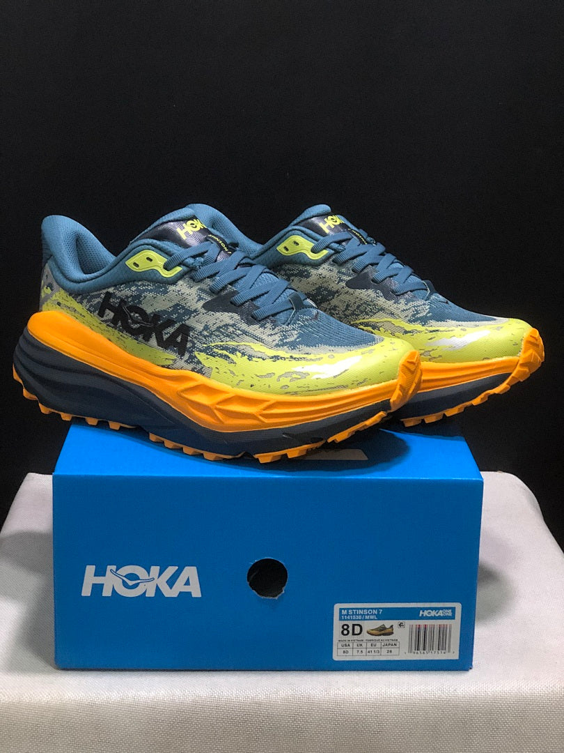 HOKA Stinson 7 Trail Running Shoes Blue Yellow Orange