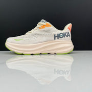 HOKA Clifton 9 Running Shoes in Cream and Green
