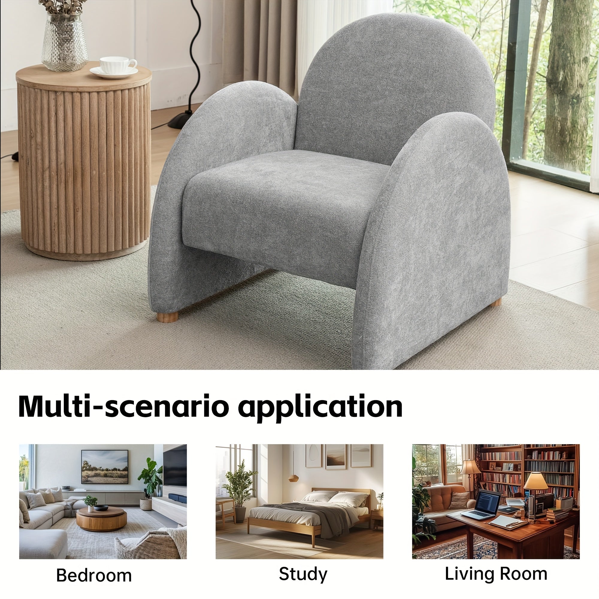 Modern Accent Chair, Upholstered Boucle Arm Single Sofa, Comfy Armchair, Fluffy Reading Chair For Living Room, Bedroom, Home Office