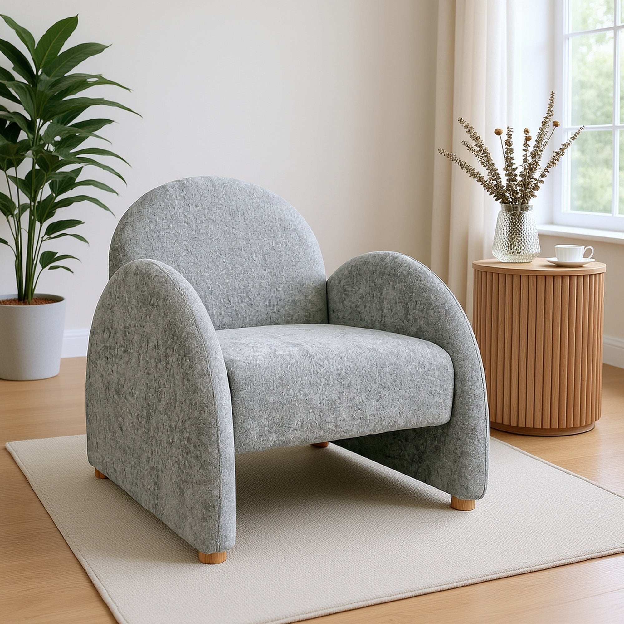 Modern Accent Chair, Upholstered Boucle Arm Single Sofa, Comfy Armchair, Fluffy Reading Chair For Living Room, Bedroom, Home Office