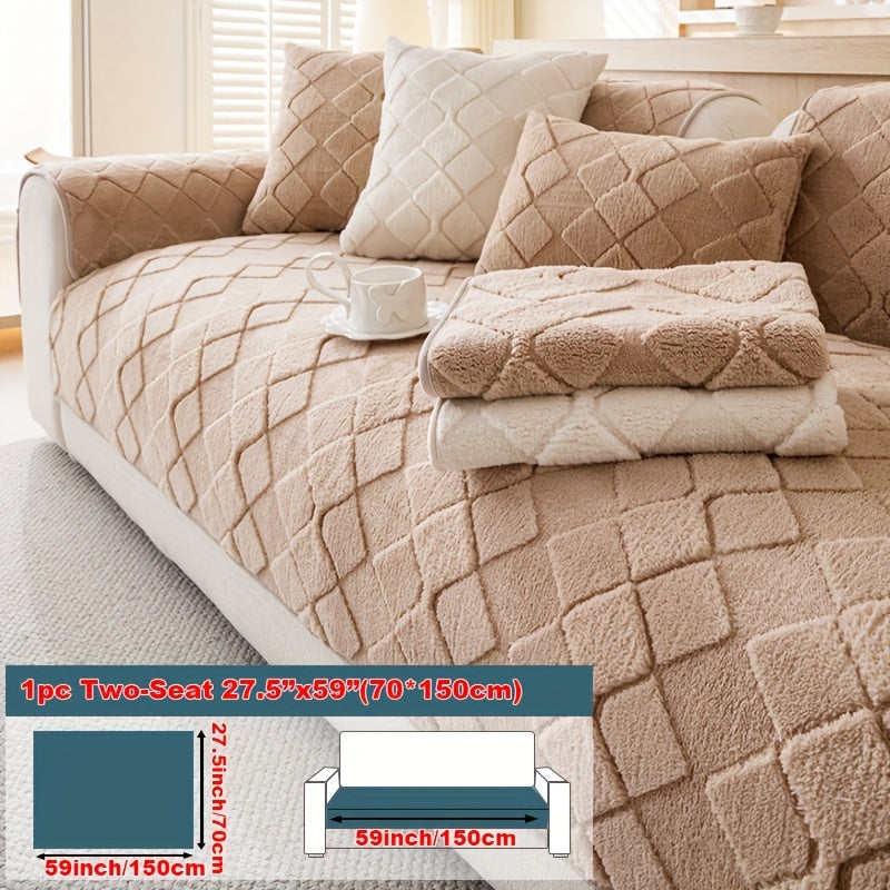 1pc Faux Rabbit Long Plush Sofa Cushion, Winter Warmth, Thickened Plush, Delicate and Soft, Pet Favorite, Non-Slip Sofa Protector - Qiange