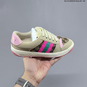Gucci Screener Distressed Low-Top Sneakers Beige Pink Green