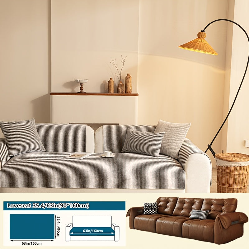 1pc Modern Striped Sofa Cushion, Non-Slip and Pet-Friendly Sofa Cushion, Suitable for 1-4 Seats, Soft and Comfortable Living Room Decor, Machine Washable Polyester, Gray, Beige, and Coffee Brown Stylish Abstract Design, Pet-Friendly Non-Slip Cover