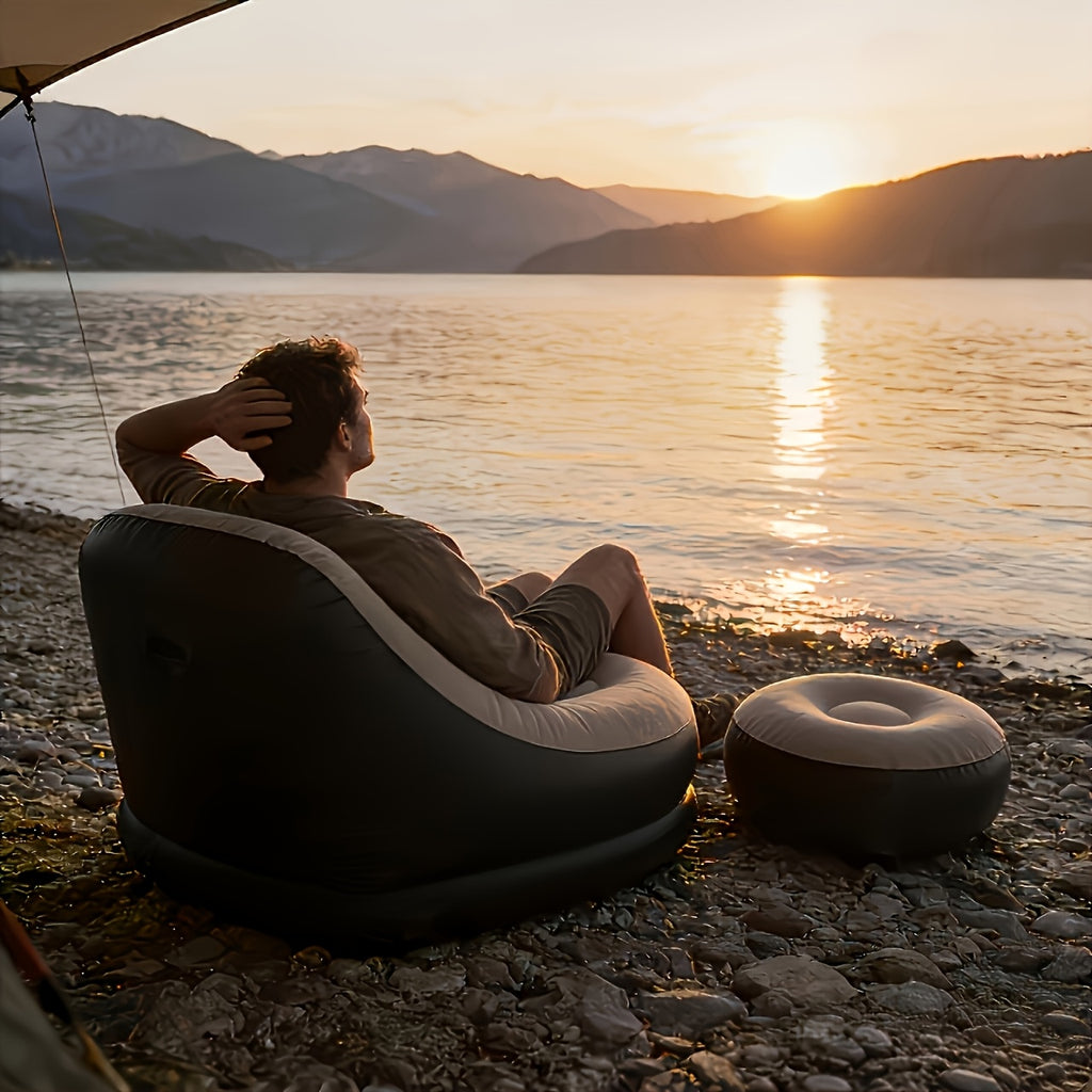 Foldable Large Inflatable Sofa with Ottoman, Indoor\u002FOutdoor Use - Easy Storage, Multi-functional, Flocked Footrest Home Lounge Chair - Portable Inflatable Sofa for Camping and Picnics, Compact and Space-Saving, Great Holiday Gift