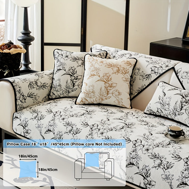 1pc of Chenille Sofa Cushion, a New High-Quality, Dust-Resistant Seat Cushion with Backrest Towel, Suitable for All Seasons, Universally Anti-Slip And Resistant to Cat Scratches, Machine Washable And Can Also Be Hand Washed