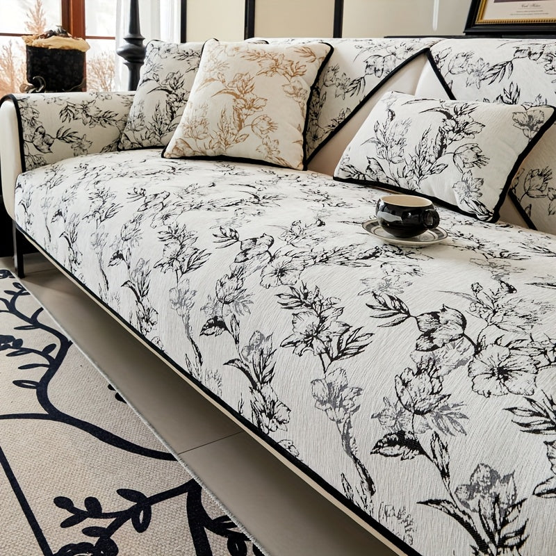 1pc of Chenille Sofa Cushion, a New High-Quality, Dust-Resistant Seat Cushion with Backrest Towel, Suitable for All Seasons, Universally Anti-Slip And Resistant to Cat Scratches, Machine Washable And Can Also Be Hand Washed