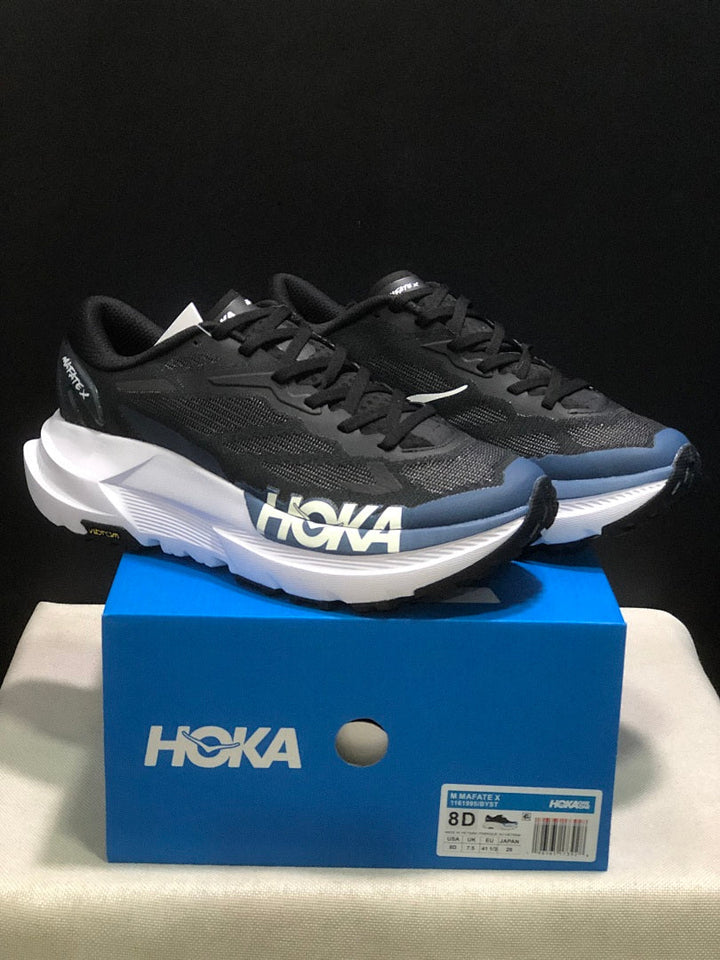 HOKA Mafate X Trail Running Shoes in Black and Blue