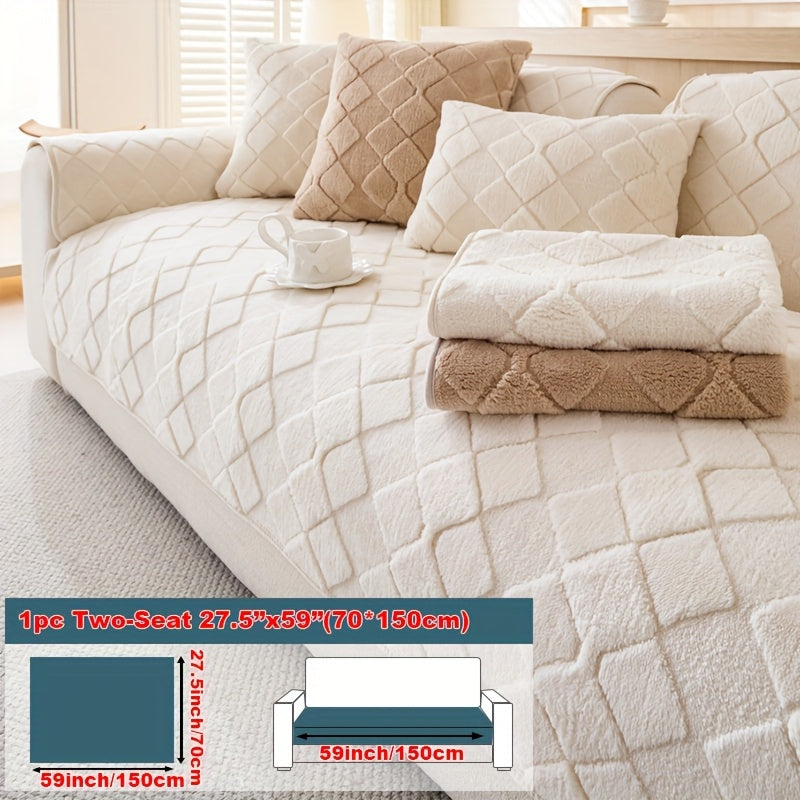 1pc Faux Rabbit Long Plush Sofa Cushion, Winter Warmth, Thickened Plush, Delicate and Soft, Pet Favorite, Non-Slip Sofa Protector - Qiange