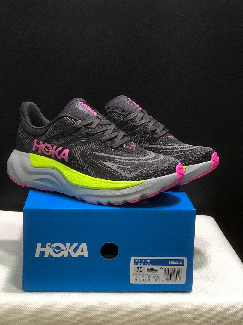 HOKA Arahi 8 Running Shoes, Black and Neon Yellow