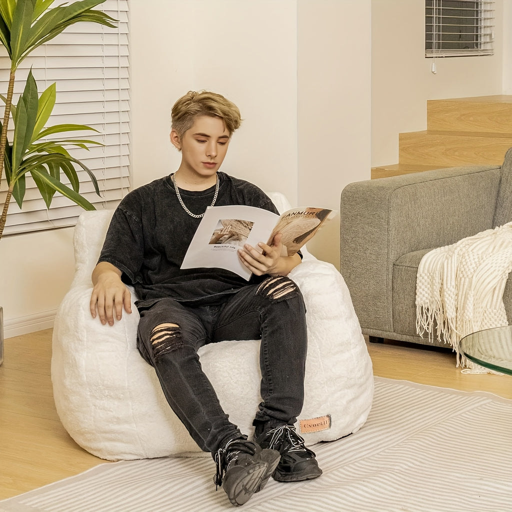 Cozy Bean Bag Sofa Fluffy & Comfy Bean Bag Chair With Filler | Tufted Soft Stuffed Filling, Handrail - For Bedroom, Apartment, Living Room