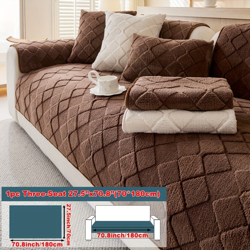 1pc Faux Rabbit Long Plush Sofa Cushion, Winter Warmth, Thickened Plush, Delicate and Soft, Pet Favorite, Non-Slip Sofa Protector - Qiange