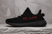 Yeezy Boost 350 V2 Black Knit Sneakers with Red Accents
