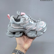 Chunky Platform Sneakers in Silver and White with Mesh Panels