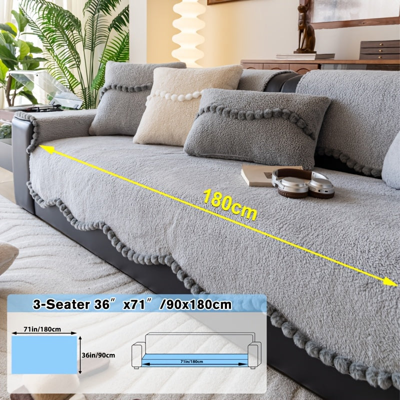 1pc of Solid Color Cushion with Ball Edge Decoration, Perfect for Adding Warmth to Your Home During Winter. This Anti-Slip, Pet-Friendly Cushion Is Suitable for All Seasons And Ideal for Use in Bedrooms, Living Rooms, And Offices