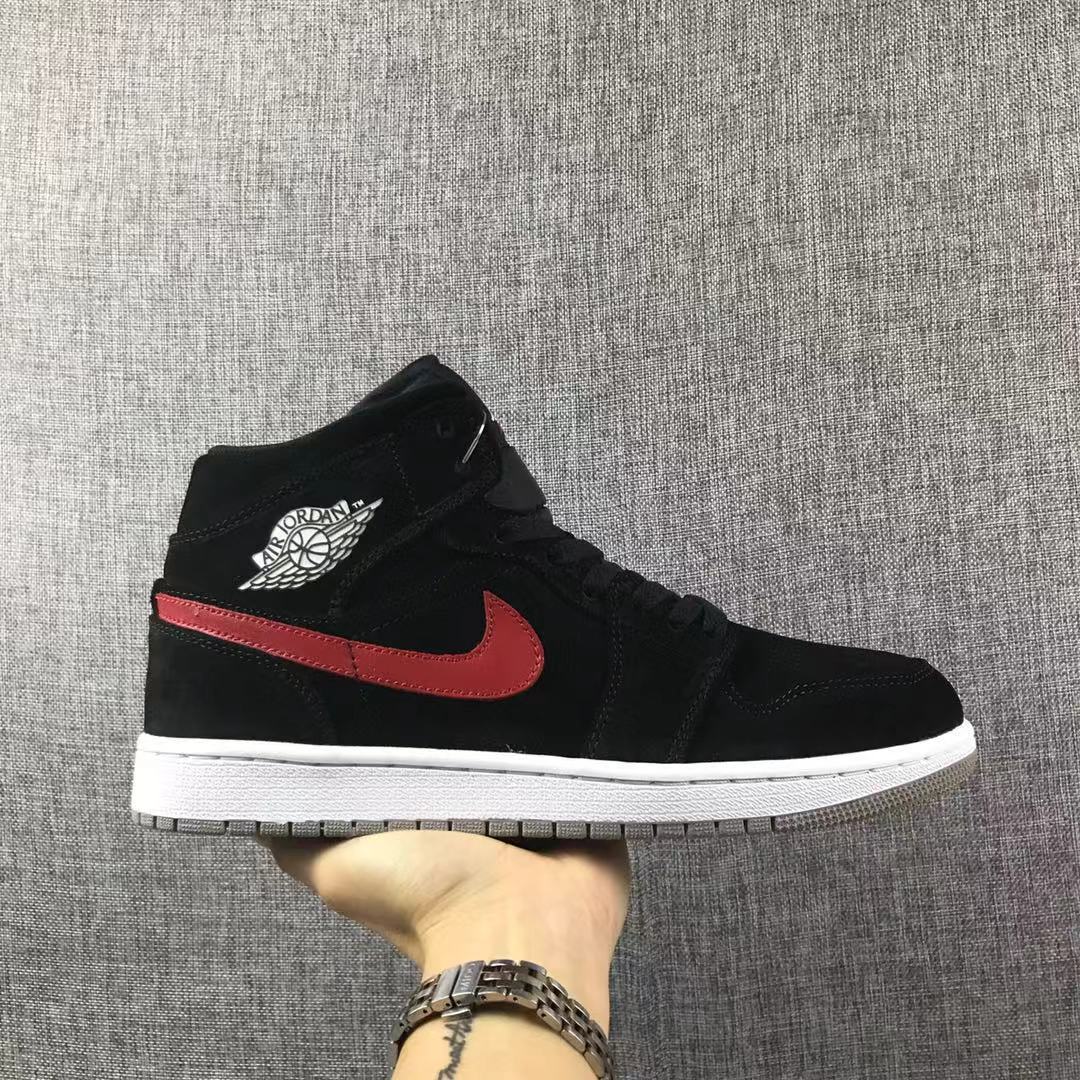 Jordan 1 Mid Black Red Blue Sneakers 554724-065