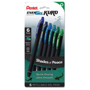Pentel EnerGel Kuro Shades Packs, Liquid Gel Pen, 0.7mm, Assorted Ink