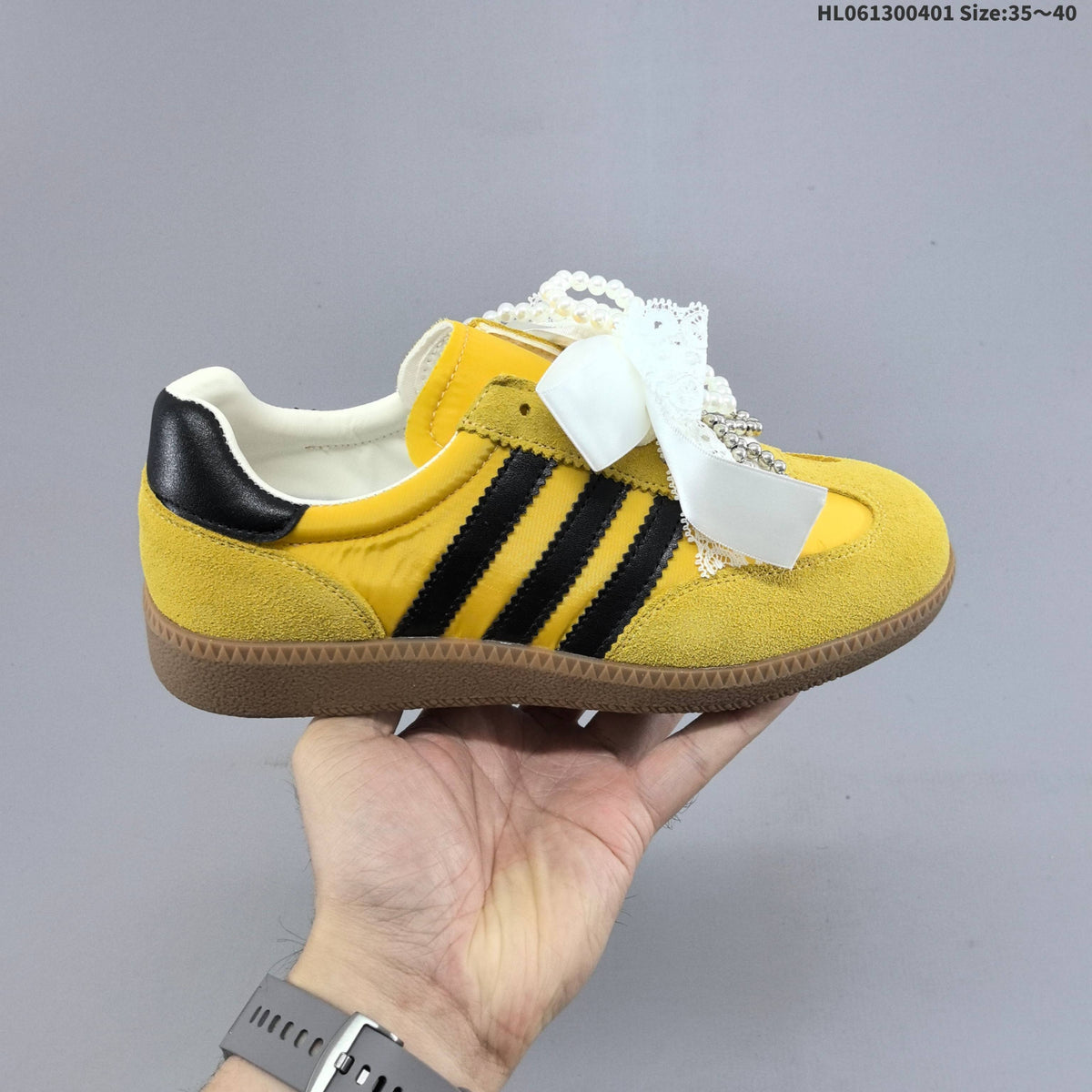Ribbon and Pearl Bow Low-Top Sneakers