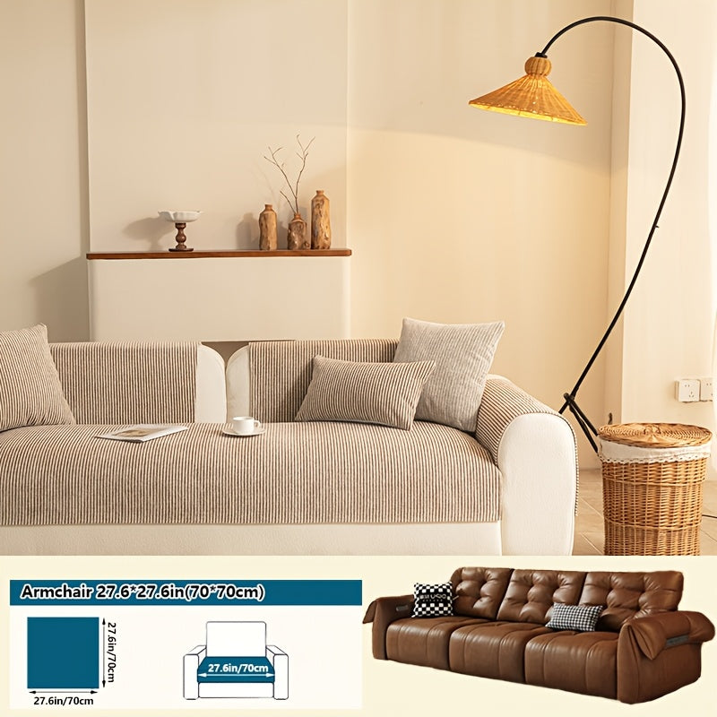 1pc Modern Striped Sofa Cushion, Non-Slip and Pet-Friendly Sofa Cushion, Suitable for 1-4 Seats, Soft and Comfortable Living Room Decor, Machine Washable Polyester, Gray, Beige, and Coffee Brown Stylish Abstract Design, Pet-Friendly Non-Slip Cover