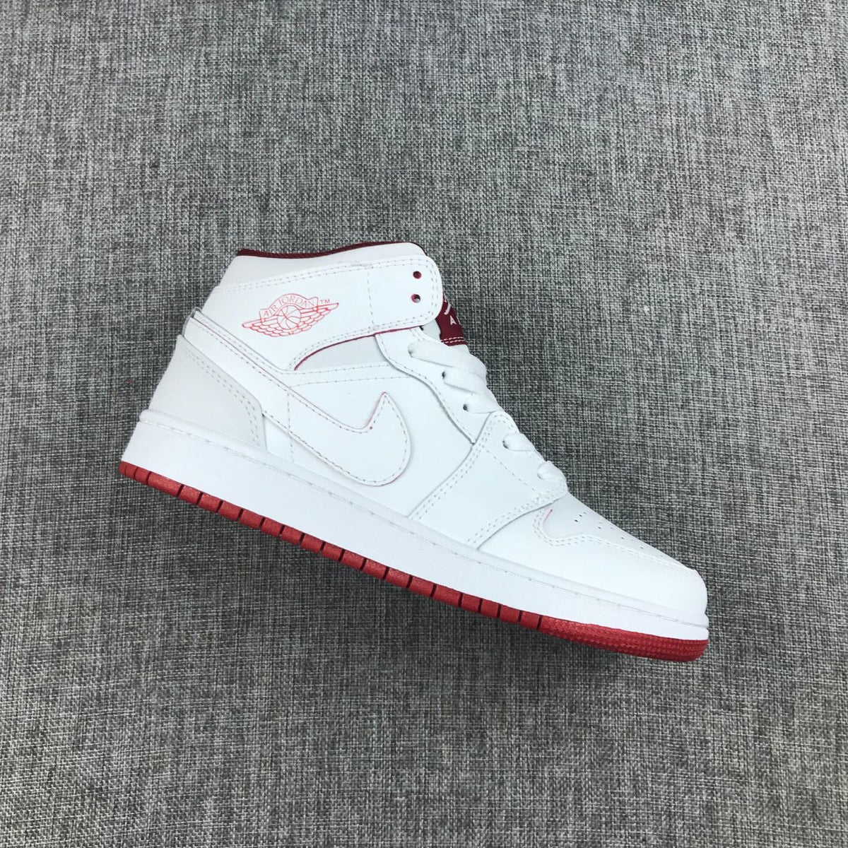 Air Jordan 1 Mid White and Red Sneakers 554725-103