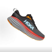 HOKA Bondi 8 Running Shoes, Black Gray and Red