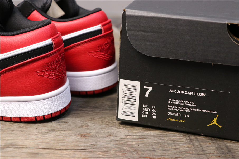Air Jordan 1 Low Black Toe Red, White and Black Sneakers