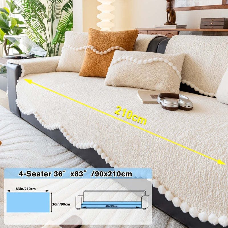 1pc of Solid Color Cushion with Ball Edge Decoration, Perfect for Adding Warmth to Your Home During Winter. This Anti-Slip, Pet-Friendly Cushion Is Suitable for All Seasons And Ideal for Use in Bedrooms, Living Rooms, And Offices