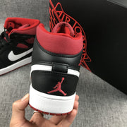 Jordan 1 Mid Black Red Canvas-Style Sneakers 554724-020