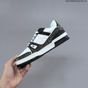 Louis Vuitton Trainer Sneakers in White and Black with Embellished Trim