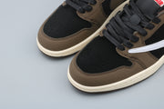 Jordan 1 Low Black and Brown Sneakers with White Swoosh
