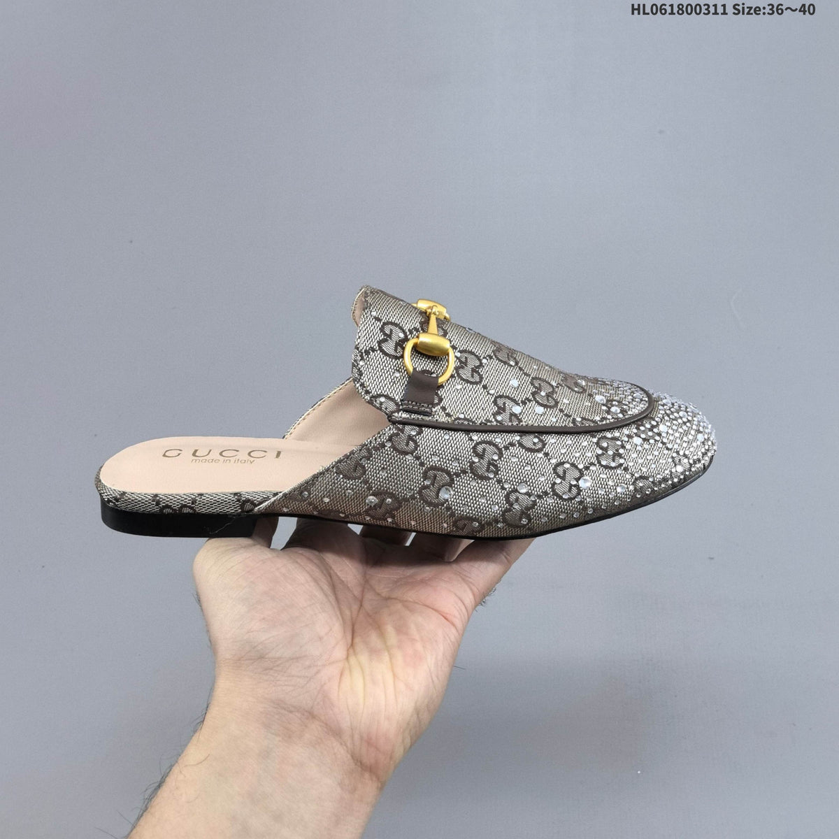 Gucci Princetown Crystal-Embellished Canvas Mule