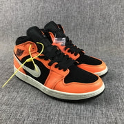 Air Jordan 1 Mid Shattered Backboard Sneakers, Black and Orange