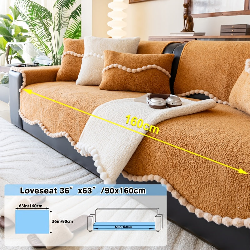 1pc of Solid Color Cushion with Ball Edge Decoration, Perfect for Adding Warmth to Your Home During Winter. This Anti-Slip, Pet-Friendly Cushion Is Suitable for All Seasons And Ideal for Use in Bedrooms, Living Rooms, And Offices