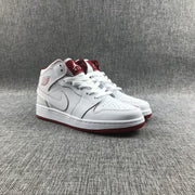 Air Jordan 1 Mid White and Red Sneakers 554725-103