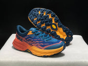 HOKA Speedgoat 5 Trail Running Shoes, Blue and Orange