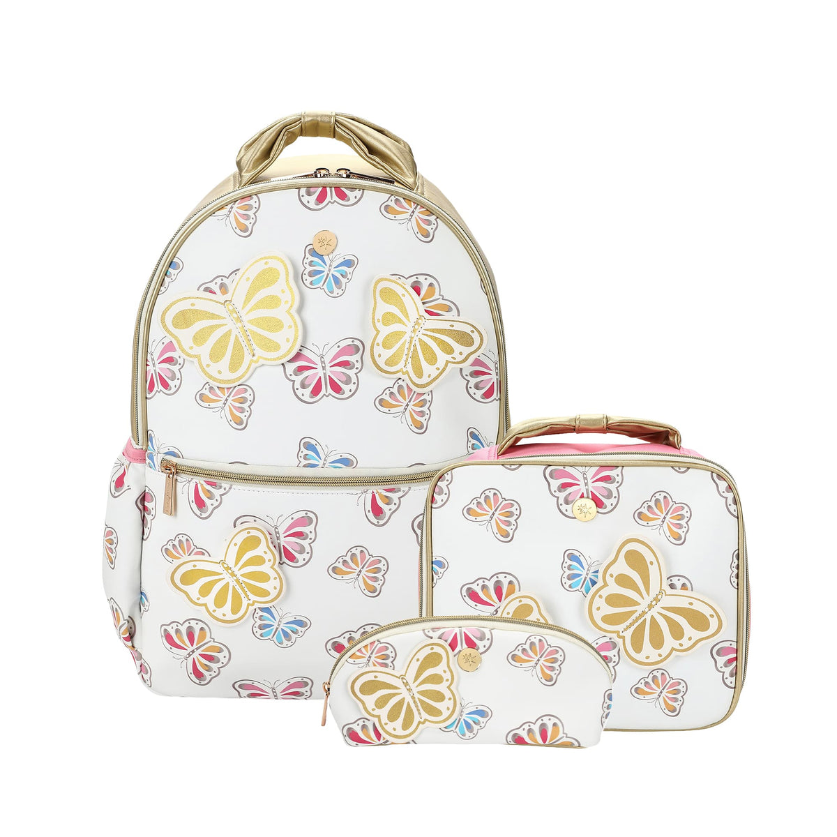 Gold Butterfly Backpack Bundle (Backpack, Lunchbox, & Pouch)