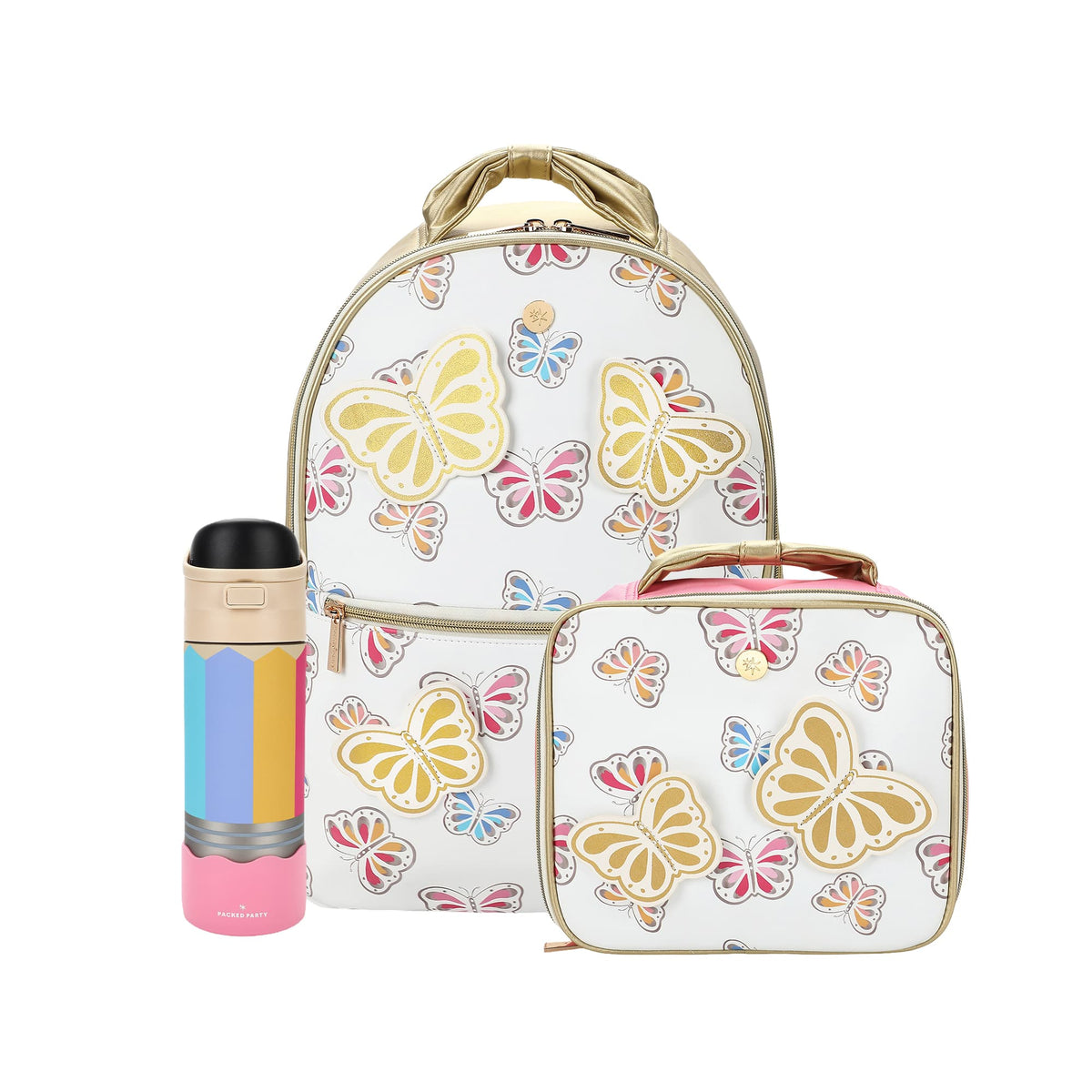 Gold Butterfly Backpack Bundle (Backpack, Lunchbox & Water Bottle)